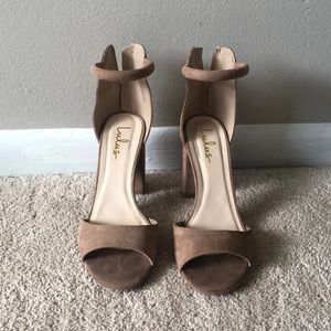 Lulus Sidecar Cutie Taupe Suede Ankle Strap Heels